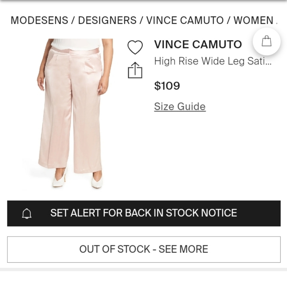 Vince Camuto Pants Color 144 Pearl Ivory
